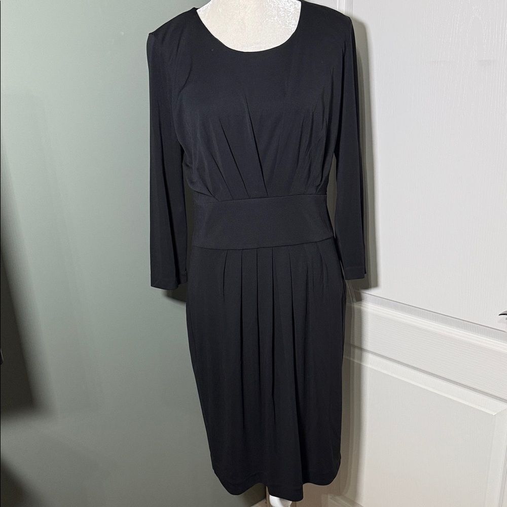 Hugo Boss Black Pleated Sheath Dress 3/4 Sleeve Stretch Waist XL